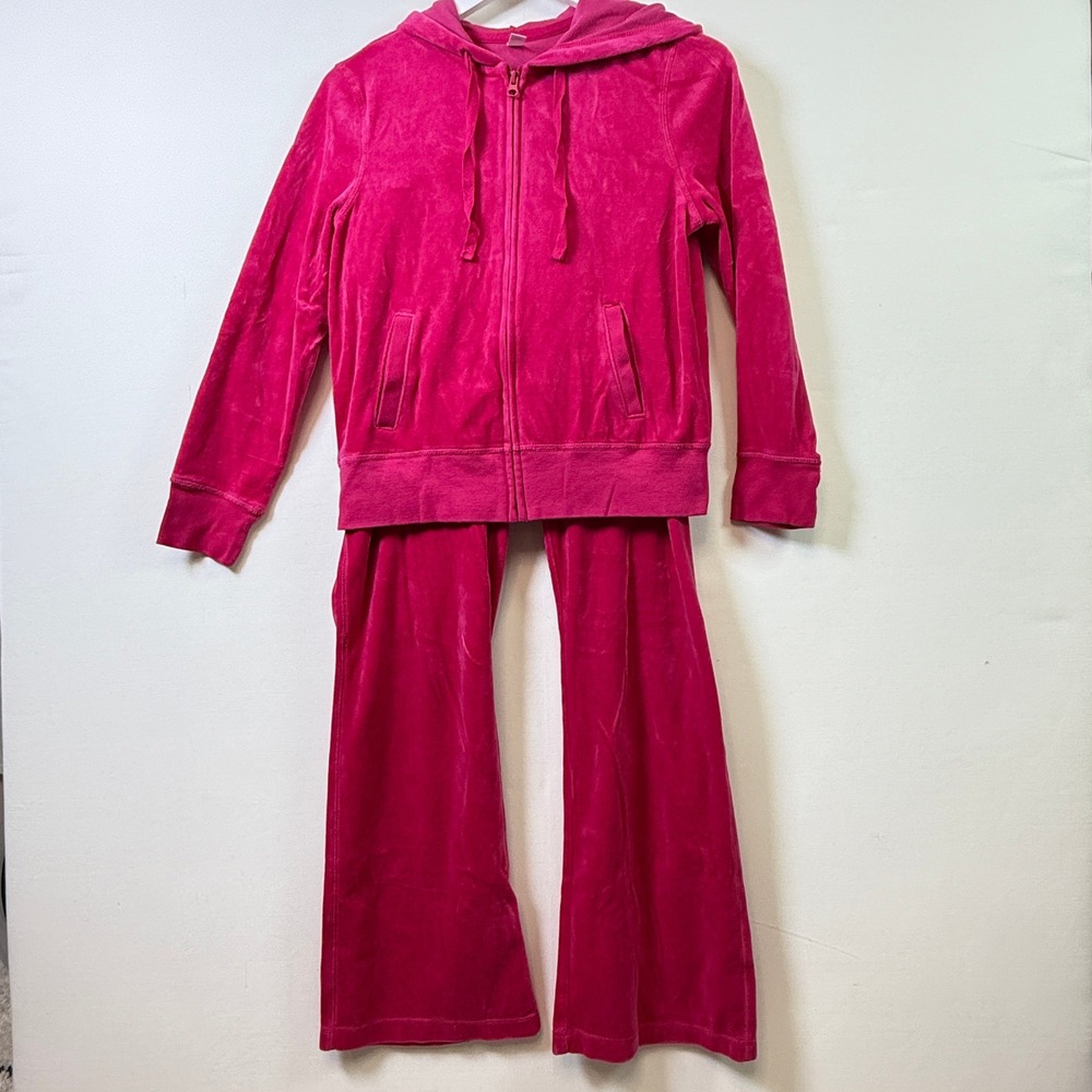 OLD NAVY Pink Velour Zip Hoodie and Wide Leg Pant Tracksuit Set Medium Petite